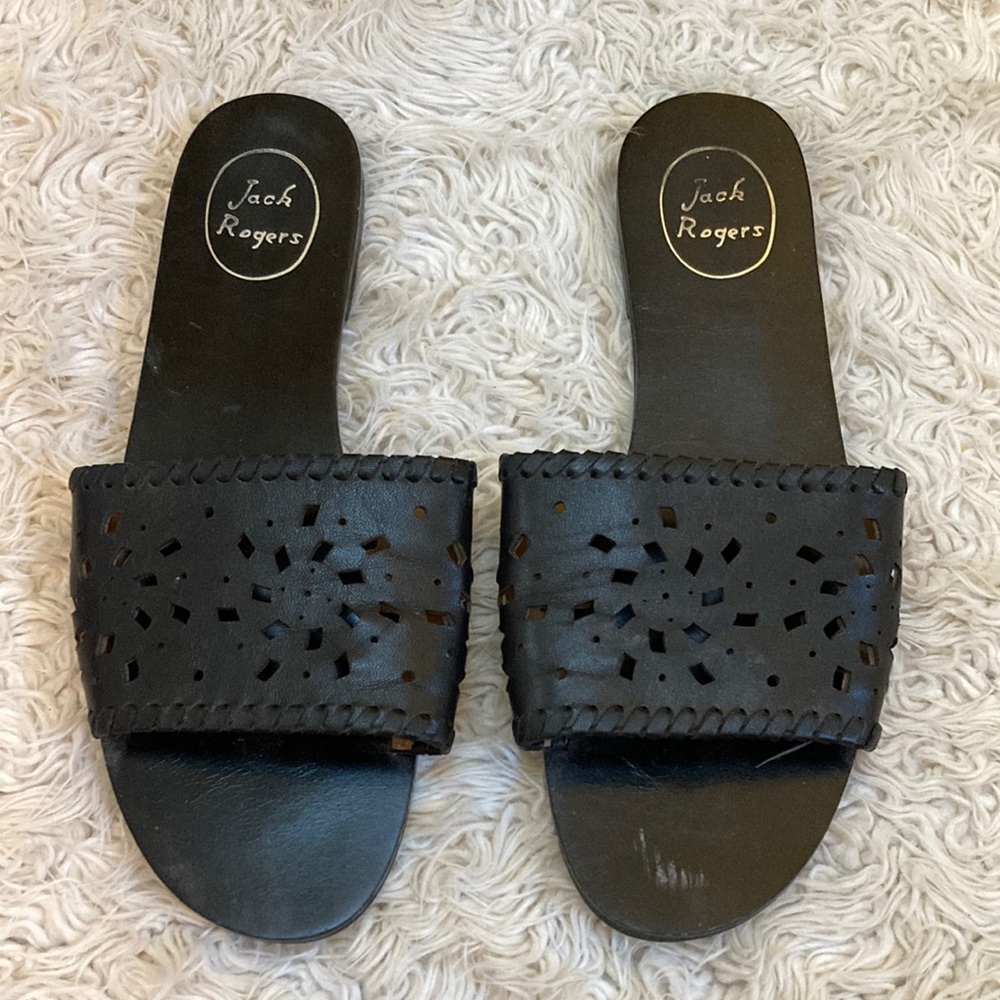 Jack Rodgers Delilah slide flat sandals in black leather